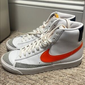Nike White and Orange High-Top BLAZERS